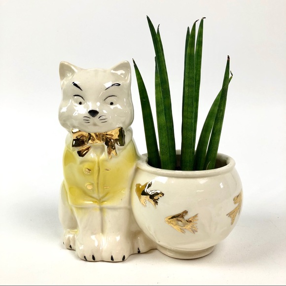 Vintage Planter Featuring Tom Cat & Goldfish Bowl